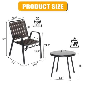 VINGLI 3 Piece Patio Furniture Set Metal Patio Chairs Set of 2 w/PP Backrest and Seat, Outdoor Bistro Set for 2 Porch Furnitutre, Yard, Balcony