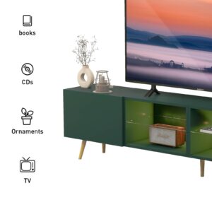 Bonzy Home 86" LED TV Stand, Modern Entertainment Center up to 90" TV, Television Console Table with Storage Cabinets for Living Room, Dark Green