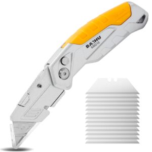 yinlongdao folding utility knife, sk5 heavy duty carbon steel retractable blade, box cutter of quick blade change, blade storage design, extra 10 blades included（total 13 blades）