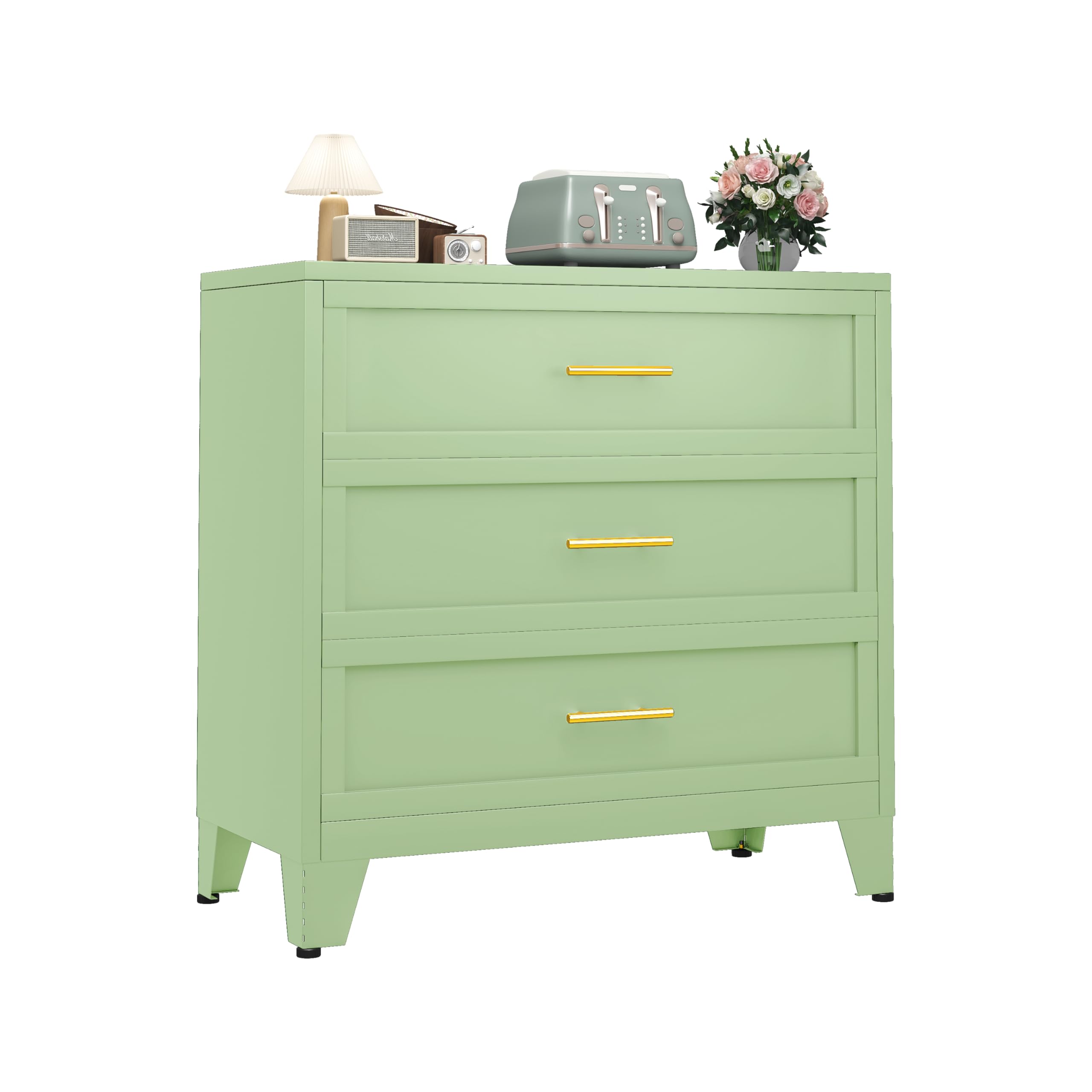 Dresser for Bedroom Drawer Organizer Storage with 3 Drawers,34.25" H Storage Cabinet Metal Storage Drawers,Closet Storage,Drawer Chest and Closet Organizers Matcha Green