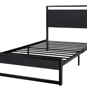 SHA CERLIN Twin Bed Frame with Wooden Headboard, Heavy Duty Metal Platform Bed, Single Platform Bed for Kids, No Box Spring Needed, Easy Assembly, Black