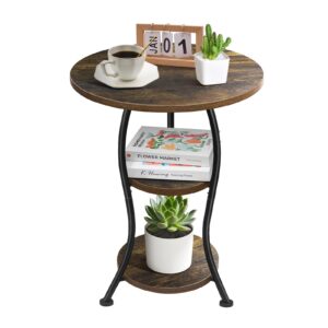 smfanlin 15.7 inches round wood side table for small space, 3-tier accent end table with metal frame, coffee table corner sofa table nightstand for living room, bedroom (rustic brown)