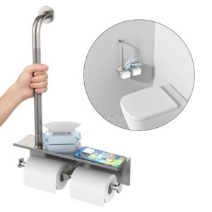 toilet paper and wipes holder grab bar combo, zepolu brushed nickel anti-slip safety bar, wall mounted bathroom handrail w/storage shelf, stainless steel handicap toilet paper holder assist handle