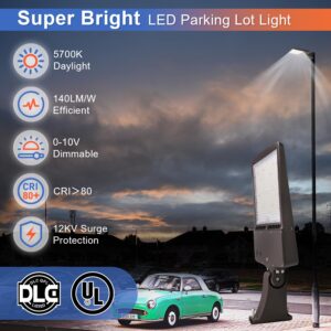 150W LED Parking Lot Light, 5700K 21000LM(140LM/W) Outdoor Commercial LED Shoebox Lights with Yoke Mount, [600W HPS Equiv.] Area/Street/Arena/Security Lighting, AC100-277V, UL&DLC Listed