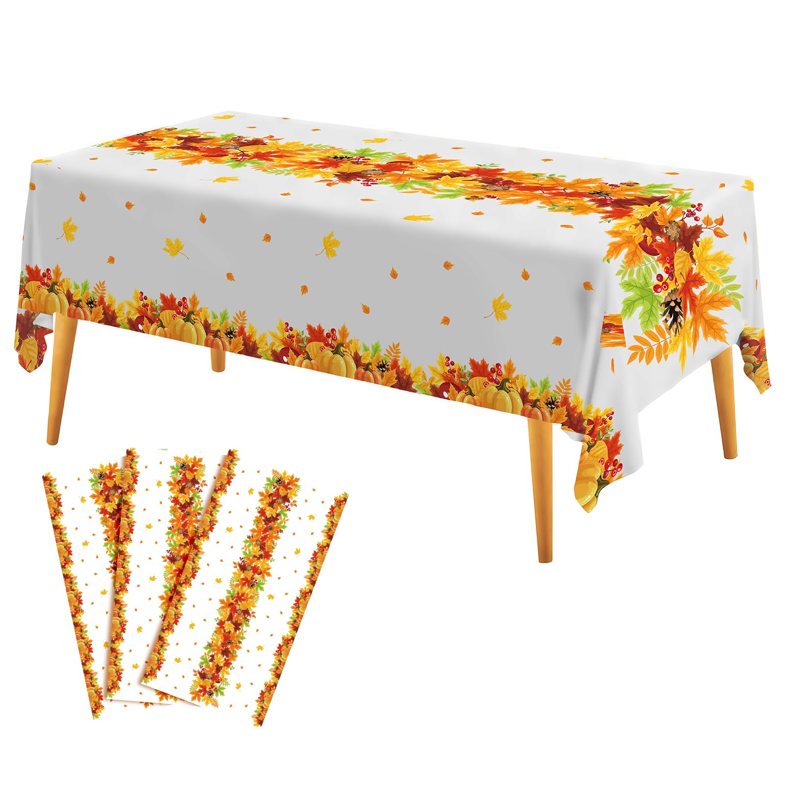 3Pcs Thanksgiving Disposable Tablecloth, Fall Thanksgiving Party Supplies, Maple Pumpkin Plastic Waterproof Rectangular Table Cover for Autumn Harvest Party Decorations for Home, Table Decor, 54"x108"