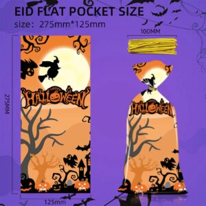 JoJotree 100 PCS Halloween Treat Bags - Halloween Cellophane Candy Bags with 110 TwistsTies - Cello Cookie Goodie Gift Bags for Trick or Treat Party Favors Supplies