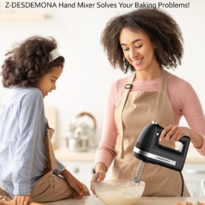 Z-DESDEMONA Electric Hand Mixer, Powerful 300W Hand Mixer Electric Handheld with 304 Beaters, Dough Hook,Hand Held Mixer with Turbo for Baking Cakes, Eggs, Cream Food(Black)