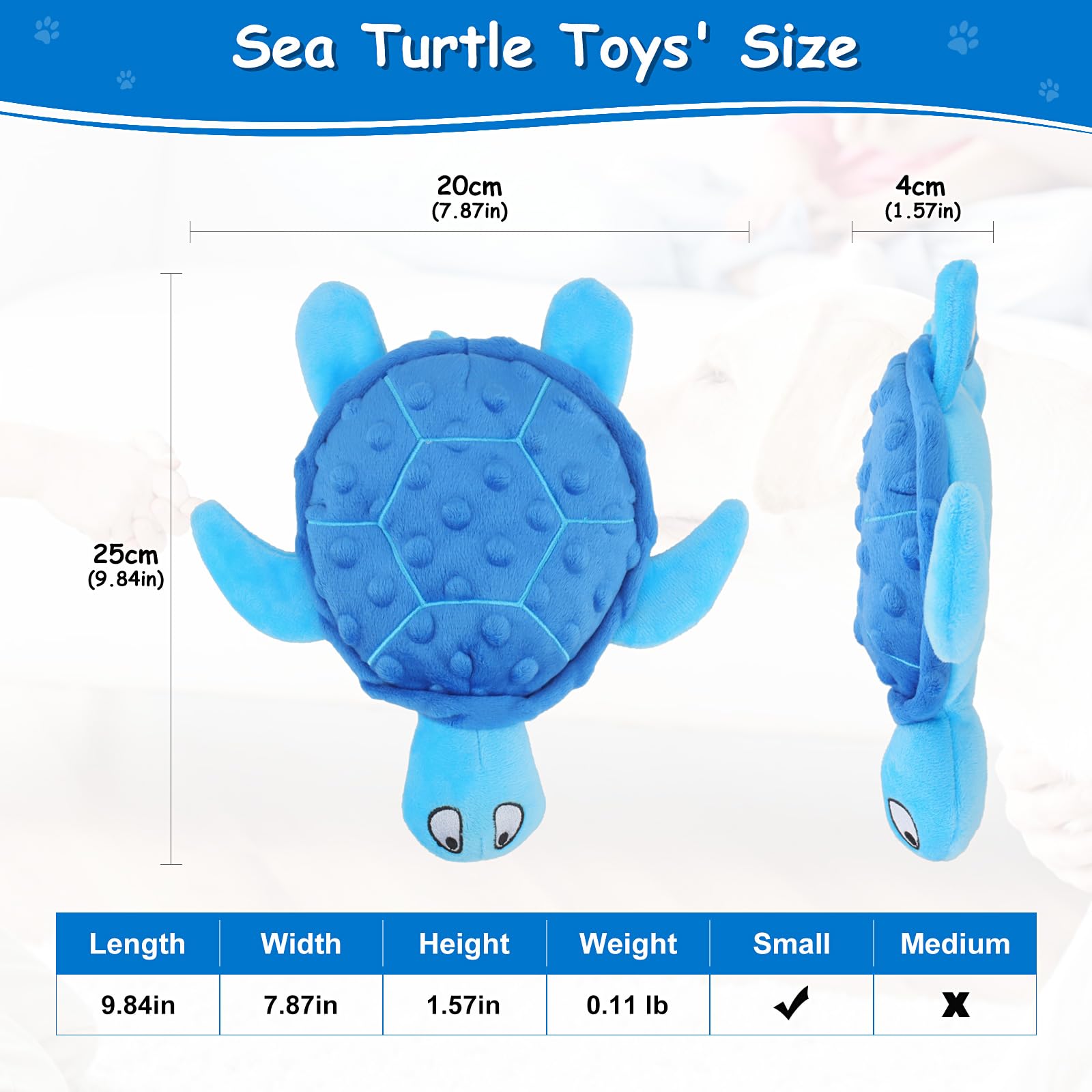 TONYFY Squeaky Sea Turtle Plush Dog Toy - Durable, No Stuffing, Interactive Chew Toy for Small Dogs - Relieve Anxiety, Teething, and Keep Them Busy for Puppy(Blue)