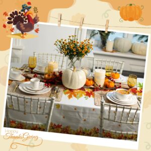 3Pcs Thanksgiving Disposable Tablecloth, Fall Thanksgiving Party Supplies, Maple Pumpkin Plastic Waterproof Rectangular Table Cover for Autumn Harvest Party Decorations for Home, Table Decor, 54"x108"