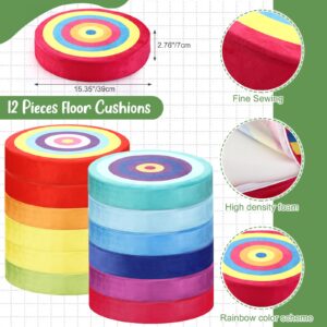 GlikCeil 12 Pcs Round Floor Pillows for Kids Carpet Circles Floor Cushions for Classroom 15.35'' Rainbow Circle Flexible Seating Cushions Supplies Group Activity Marker for Kindergarten Playroom