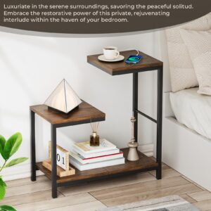 Venkuber G-Shaped End Table - Small Side Table for Living Room 26 (L) x 25 (W) x 16 (H) inch- Corner Tables for Small Spaces,Balcony,Couch,Bedroom(Wood Brown)