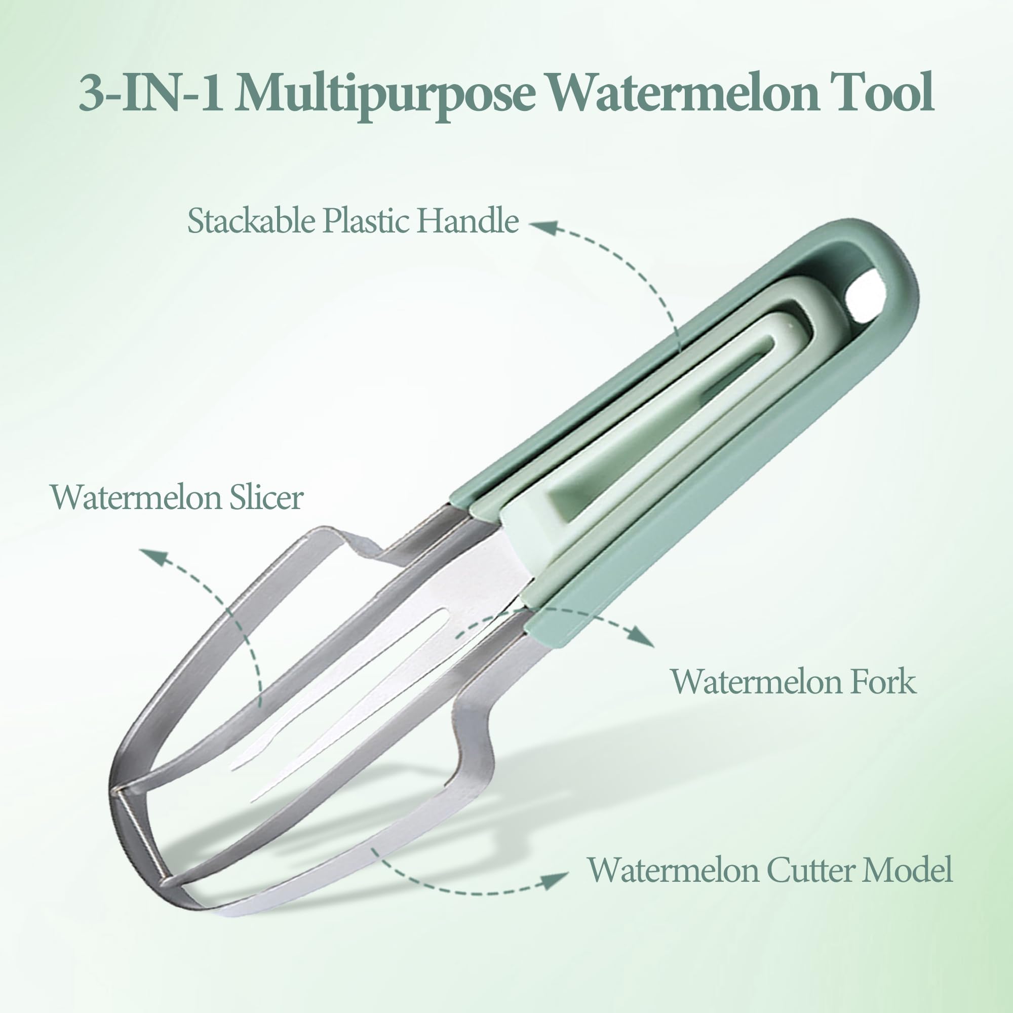 3-in-1 Watermelon Cutter Slicer Tool, 2024 New Stainless Steel Watermelon Popsicle Cutter Slicer Tool, Multi Watermelon Slicer Melon Cutter for Camping Kitchen Gadgets (Green)