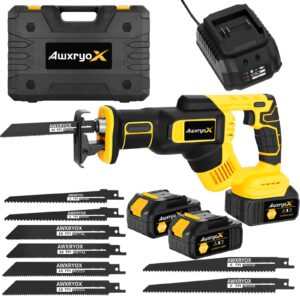 awxryox 21v brushless reciprocating saw cordless, 3500spm variable speed saw reciprocating with 2 x 4.0ah battery & 8 saw blades, tool free blade change power reciprocal sawsaw for wood metal pvc