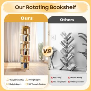 6 Tier Rotating Bookshelf 360 Display Floor Standing Bookcase Spinning Bookshelf Tower Tall Narrow Wooden Book Shelf Rotating Book Shelf with Legs Book Shelf Organizer for Bedroom Living Room DIY