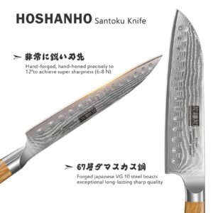 HOSHANHO Damascus Santoku Knife 7 Inch Kitchen Knife in Japanese Steel AUS-10