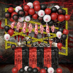 aibiin halloween balloon arch kit black red bloody hand print balloon garland and black red tableskirt have a killer halloween birthday party decorations horror scary blood party supplies