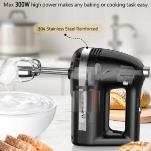 Z-DESDEMONA Electric Hand Mixer, Powerful 300W Hand Mixer Electric Handheld with 304 Beaters, Dough Hook,Hand Held Mixer with Turbo for Baking Cakes, Eggs, Cream Food(Black)