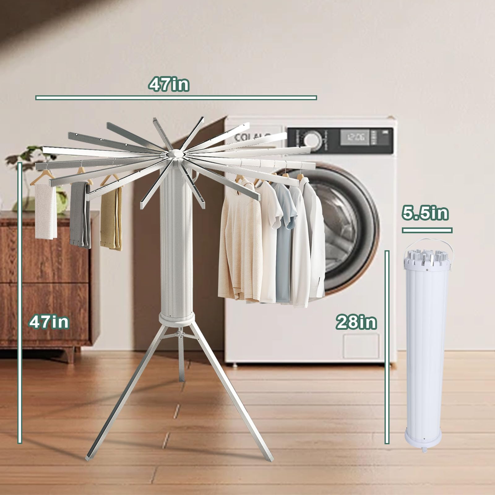 MCCKLE Tripod Clothes Drying Rack,Effortless Foldable, Space-Saving,Stylish Laundry Solution