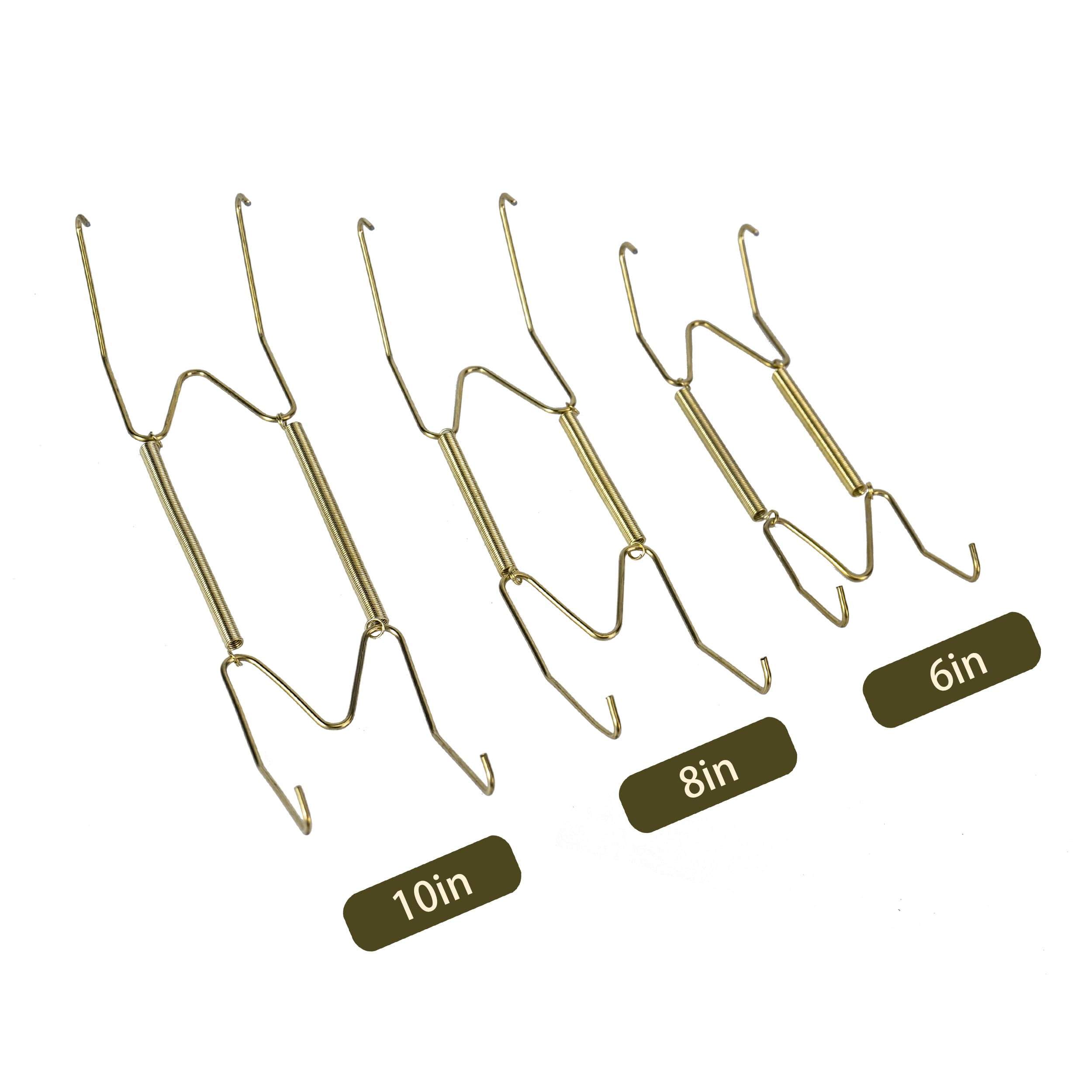 LYWBYJ 12 Pieces Invisible Vertical Plate Holders - 6 Pieces Stainless Steel Decorative Wire Plate Holders with 10 Pieces Wall Hooks for Decorative Plates (Gold, 6/8/10 Inch) ﻿