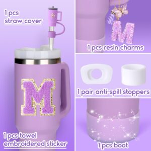 Mity rain 6PCS Cup Accessories Set for Stanley Cup 30oz 40oz tumbler with handle, Including Silicone Straw Topper Cover Cap and Boot, Spill Proof Stopper, Handle Charm, Initials Sticker (Letter M)