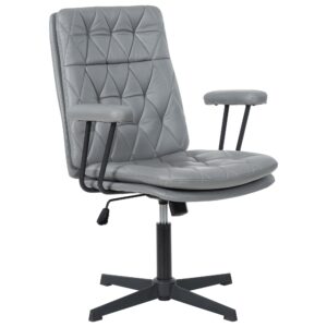 HoeuThien Desk Chair Without Wheels Swivel Tilt Home Office Chair with Criss Cross Legs Solid Armrest Grey