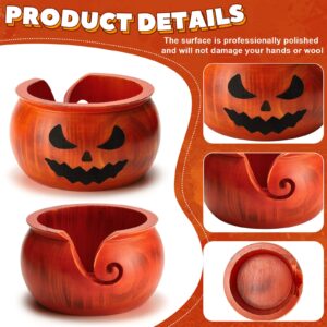 Sieral 2 Pcs Christmas Wooden Yarn Bowl Holder, Pumpkin Decoration Yarn Bowl for Crocheting 6.5 x 6.5 x 3.9 Inch Craft Knitting Bowl Crochet Yarn Holder for Handmade Crocheting Winter Mother's Gift