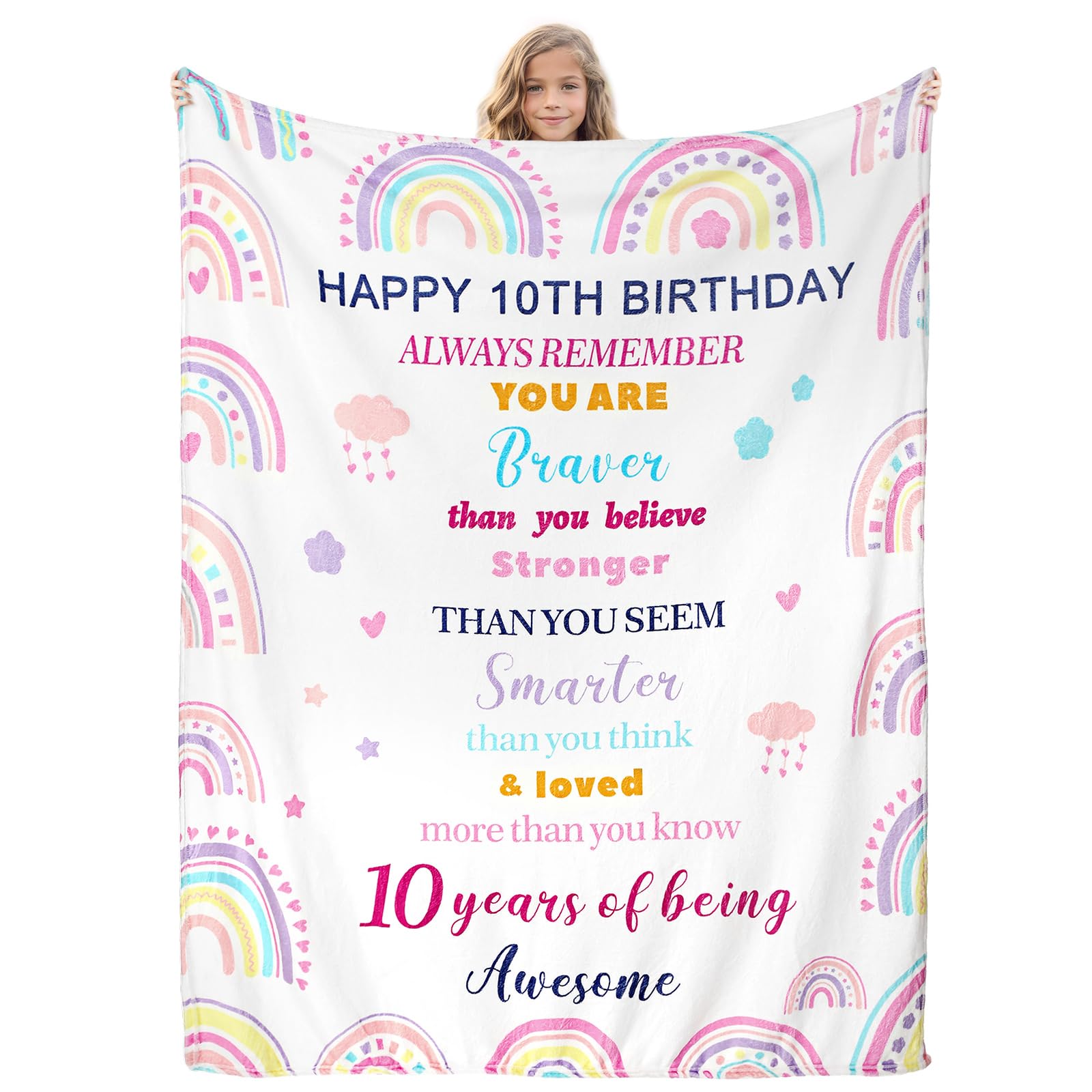 HunnmingRe 60" x 50" 10 Year Old Girl Birthday Gifts Throw Blankets 10th Birthday Decorations for Girl Soft Flannel Boho Rainbow Throw Blanket Presents for Girl Thanksgiving Christmas Birthday Party