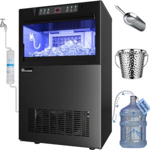 yitahome 2 way water inlet commercial ice maker machine 100lbs/24h, tap water & bottom loading, 33lbs storage bin, under counter ice machine with stainless steel ice scoop, ice bucket