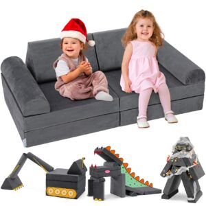 kidirect modular kids play couch, k8 imaginative convertible foam play couch for kids and toddlers, 350+ diy kid couch for playroom, creative toddler play couch sofa, child sectional sofa, space grey