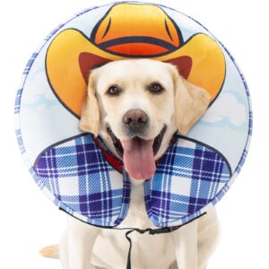 avont inflatable dog cone collar after surgery, soft dog donut collar to stop licking, e collar cone alternative for small medium large dogs -cowboy(l)