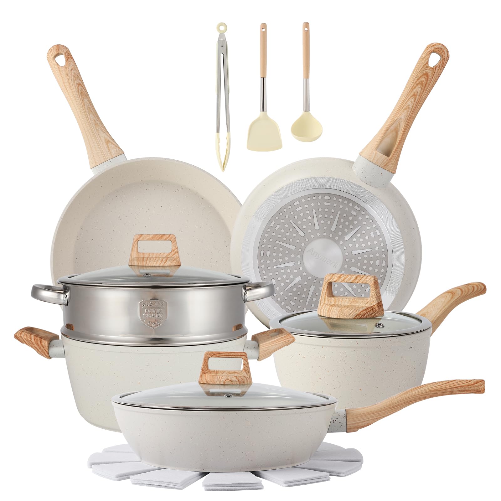 16PCS Pots and Pans Set Non Stick Cookware Set Nonstick with Cooking Set (white, 16pieces)