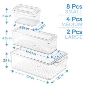 JollyPack 14 Pack Fridge Organizers, Refrigerator Organizer Bins with Lids, BPA Free Stackable Fruit Storage Containers for Fridge, Vegetables, Food and Drinks