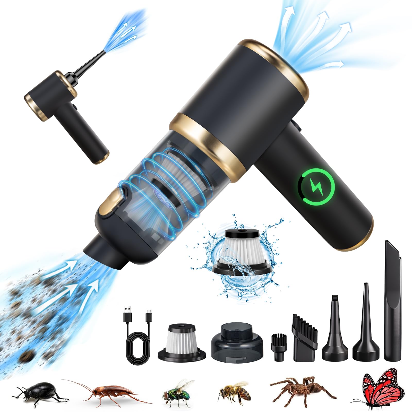 Bug Vacuum Catcher & Cordless Handheld Car Vacuum Cleaner Powerful Suction Power with Multifunctional Suction Nozzle for Insect Stink Bug Moth Spider, Convenient Cleaning Solution for Home Office Car