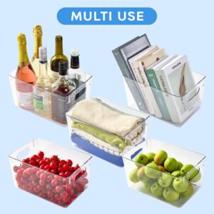 JollyPack 4 Pack Clear Plastic Storage Bins, Pantry Organizers and Storage with Handles, Clear Storage Containers for Fridge, Kitchen, Cabinet, Bathroom and Office