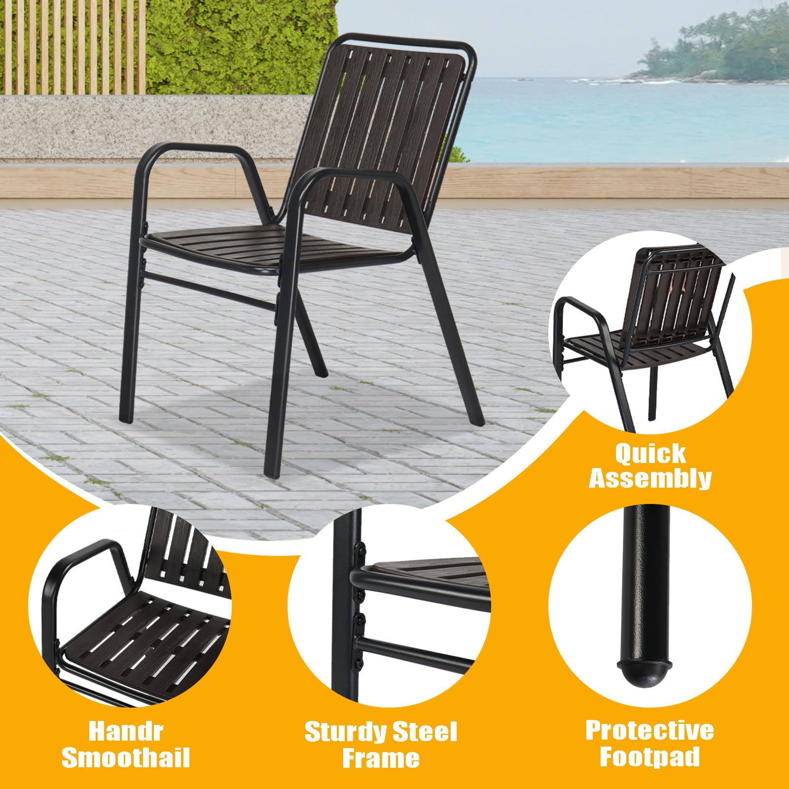 VINGLI 3 Piece Patio Furniture Set Metal Patio Chairs Set of 2 w/PP Backrest and Seat, Outdoor Bistro Set for 2 Porch Furnitutre, Yard, Balcony