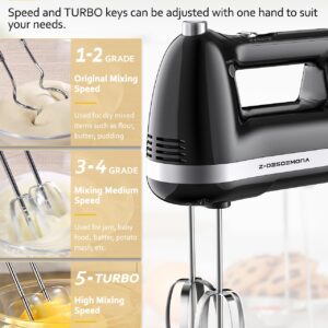 Z-DESDEMONA Electric Hand Mixer, Powerful 300W Hand Mixer Electric Handheld with 304 Beaters, Dough Hook,Hand Held Mixer with Turbo for Baking Cakes, Eggs, Cream Food(Black)