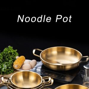 Ramen Pot, Stainless Steel Gold Noodles Pot with Double Handle for Pasta Soup, Korean Cooking Pot for Home Kitchen (Inner diameter 18cm)