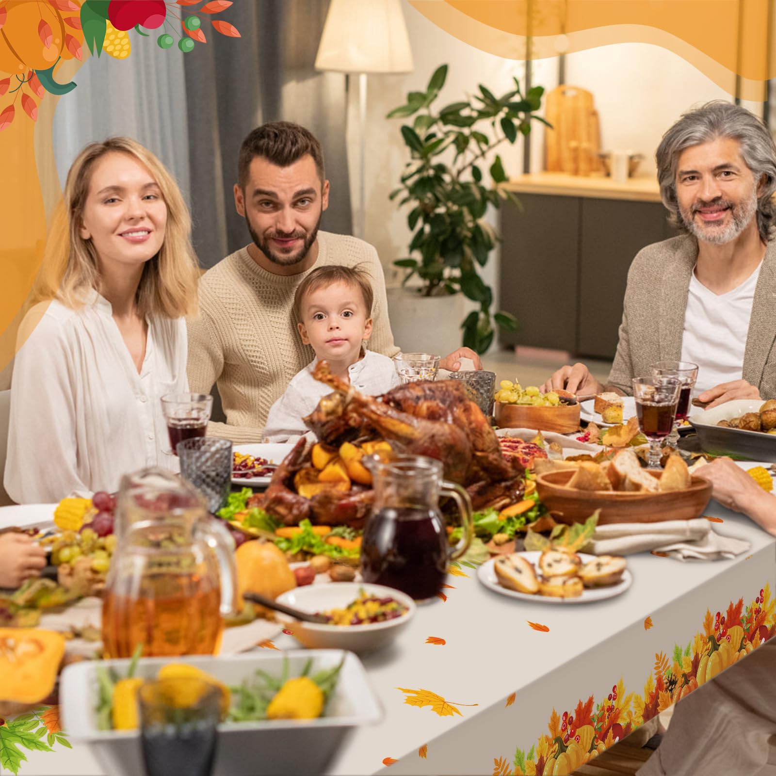 3Pcs Thanksgiving Disposable Tablecloth, Fall Thanksgiving Party Supplies, Maple Pumpkin Plastic Waterproof Rectangular Table Cover for Autumn Harvest Party Decorations for Home, Table Decor, 54"x108"