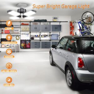 XINGHUANLIT LED Garage Light - 120W Garage Lights Ceiling LED 12000LM with 4+1 Deformable Panels, Screw in Garage LED Lights 6500K Fit for E26 E27 Bulb Socket, Lighting for Garage, Basement, Attic