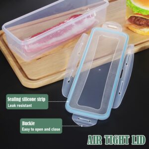 Bacon Storage Container with Air-tight Lids for Fridge BPA - free Long Bacon Containers Dishwasher Safe Plastic Deli Meat Keeper with Kitchen Food Serving Tongs for Refrigerator (Bacon Container Blue)