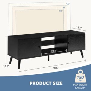 DUMOS TV Stand for 55 60 inch TV, Entertainment Center with Storage Cabinet, Mid Century Modern Media Console Table, Adjustable Hinge, Wooden Television Furniture for Living Room, Office - Black