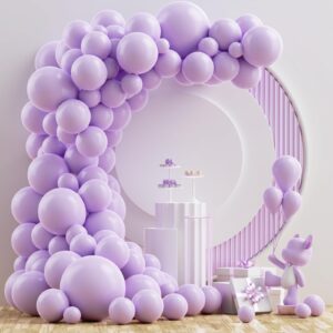 nisocy pastel purple balloons arch garland kit, 102pcs 18in 12in 10in 5in light purple lilac lavender balloons different sizes for birthday graduation mermaid theme party decorations