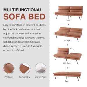 Memory Foam Futon Sofa Bed, Convertible Futon Sofa Couch with Adjustable Backrest, Modern Sleeper Couch Bed for Office, Living Room, Bedroom and Sitting Room, Brown