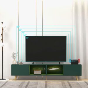 Bonzy Home 86" LED TV Stand, Modern Entertainment Center up to 90" TV, Television Console Table with Storage Cabinets for Living Room, Dark Green