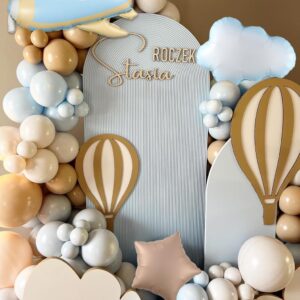 Time Flies Balloon Garland Arch Kit, 155pcs Brown Blue Beige and Airplane Cloud Star Foil Balloons for How Time Flies First Birthday Travel ONEderful World Airplane Party Baby Shower Decorations