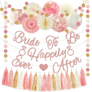 bridal shower decorations,pink bridal shower decorations includes bride to be happily ever after decorations paper flower ball for wedding bachelorette party decorations