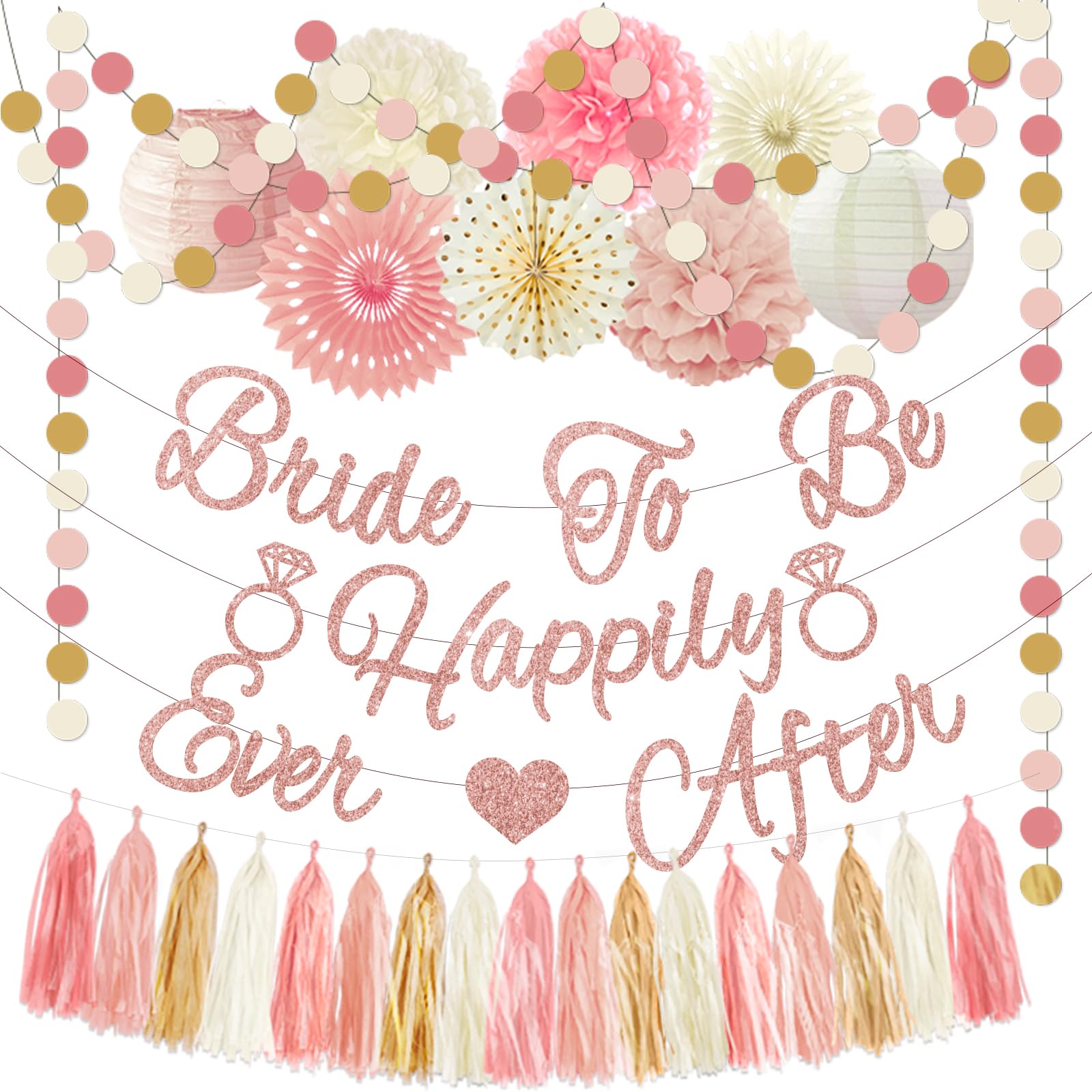 Bridal Shower Decorations,Pink Bridal Shower Decorations Includes Bride To Be Happily Ever After Decorations Paper Flower Ball for Wedding Bachelorette Party Decorations