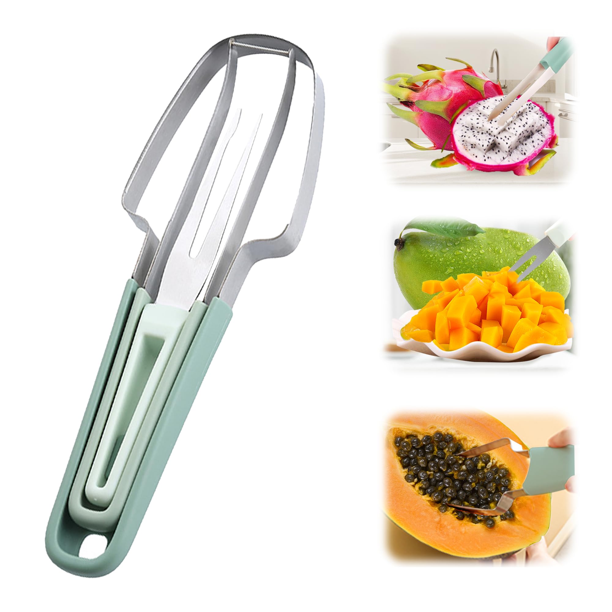 3-in-1 Watermelon Cutter Slicer Tool, 2024 New Stainless Steel Watermelon Popsicle Cutter Slicer Tool, Multi Watermelon Slicer Melon Cutter for Camping Kitchen Gadgets (Green)