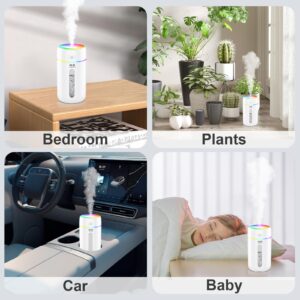 ZPP Small Humidifier, Portable Mini Humidifier with 7-color Lights for Car, Mini Desktop Humidifier for Home, Office, Travel with Night Light, Auto Shut-Off