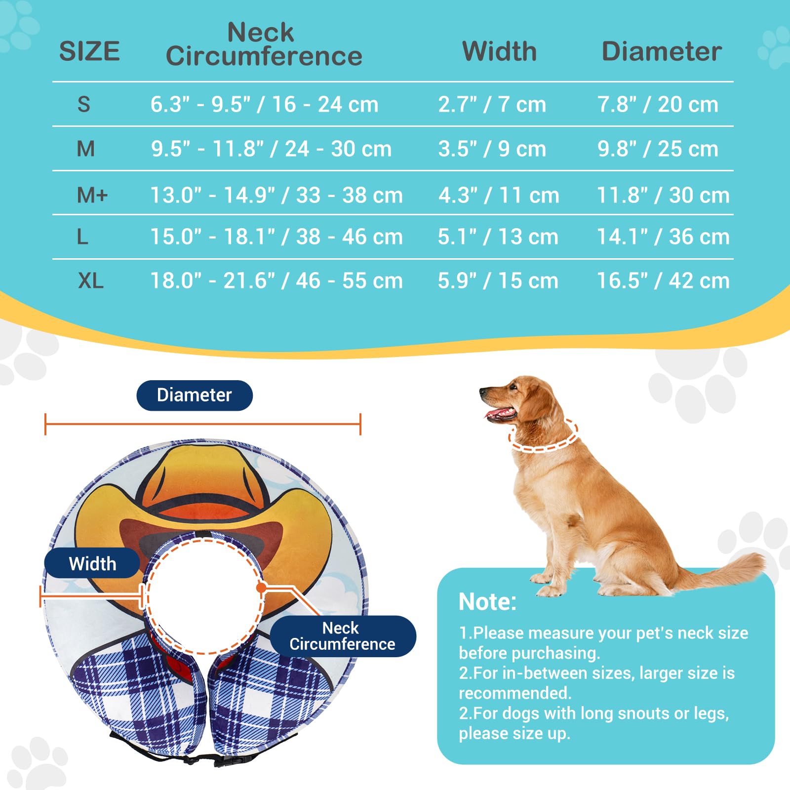 Avont Inflatable Dog Cone Collar After Surgery, Soft Dog Donut Collar to Stop Licking, E Collar Cone Alternative for Small Medium Large Dogs -Cowboy(L)